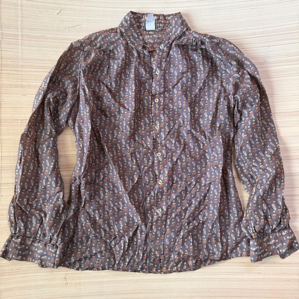 Vintage RD 2 Purple Floral Button Down Blouse Long Sleeve Retro Top
